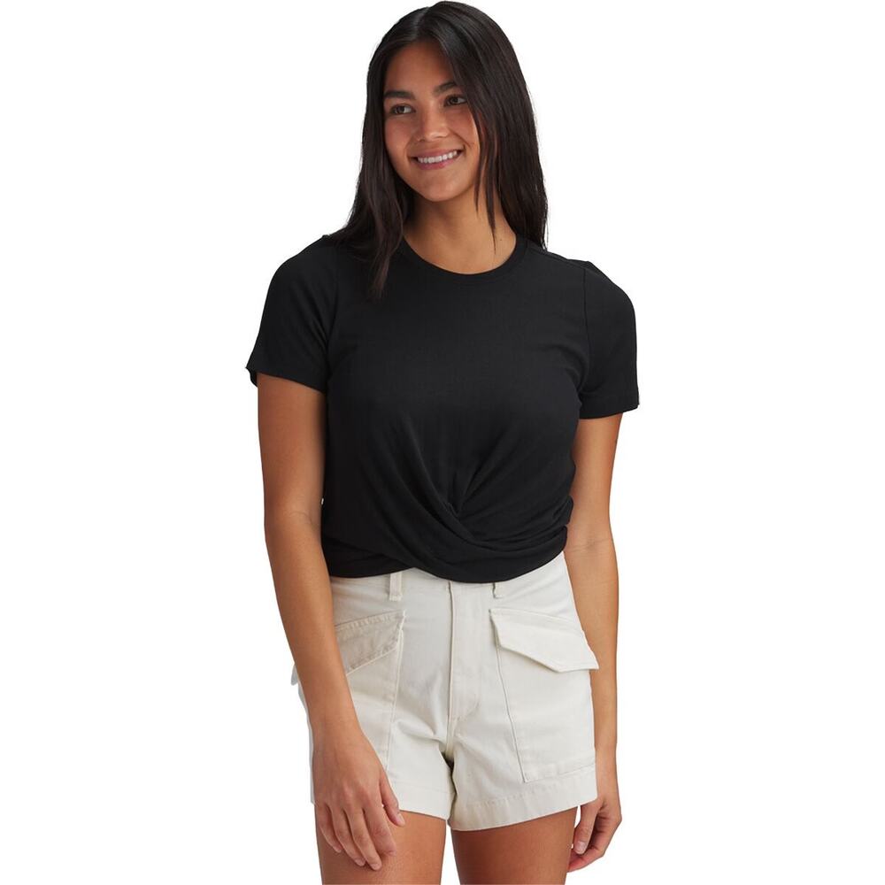 Women's Size S Marine Layer Lexi Ribbed Twist Front Crop Top Black Short Sleeve